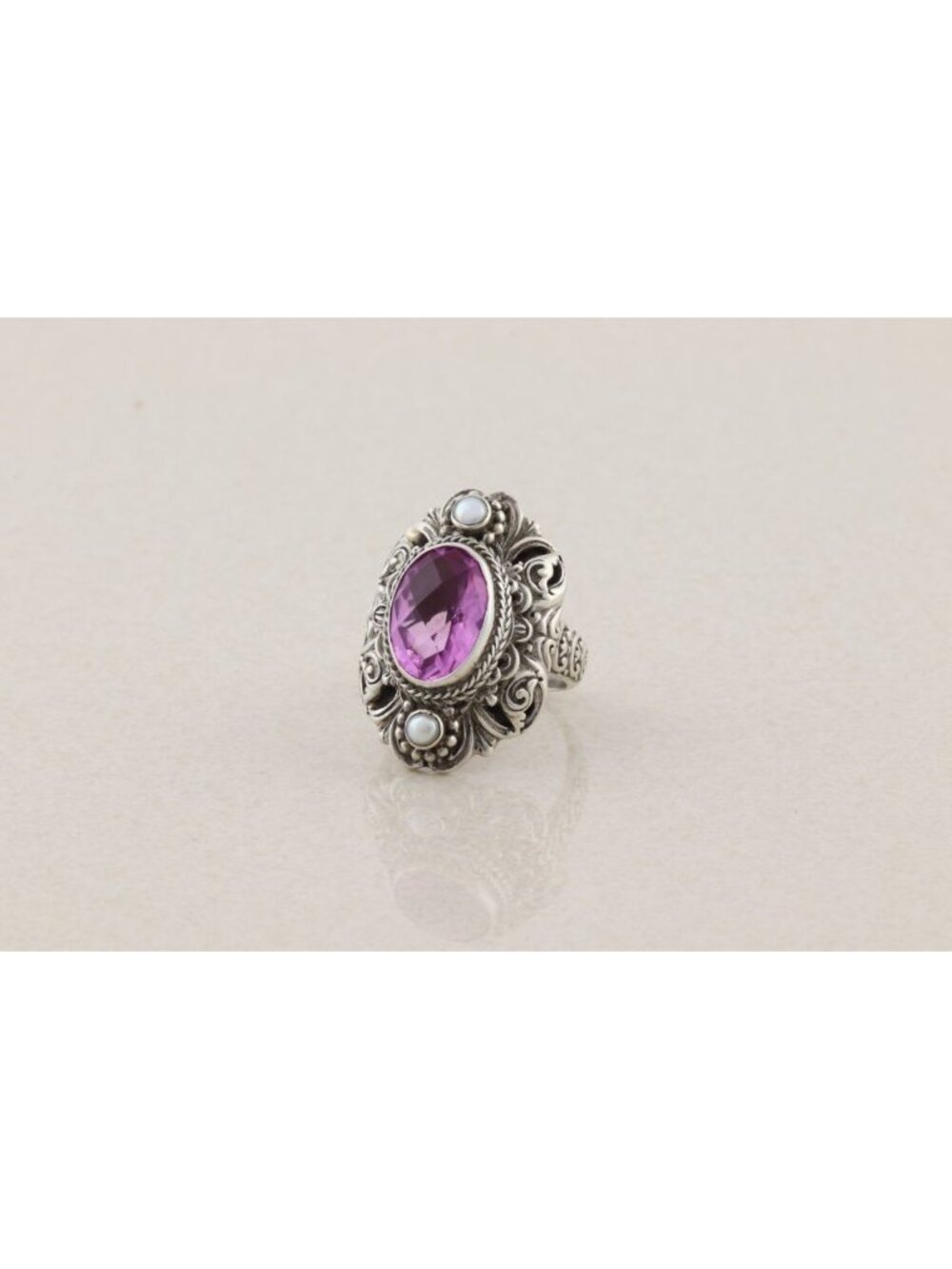 Sterling Silver Natural Amethyst and Pearl Ring Sarda Size 8 1/4 - Picture 5 of 7